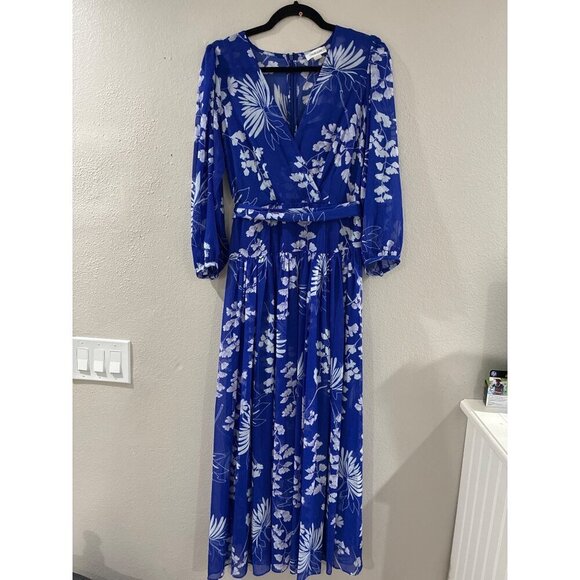 Calvin Klein Dress Women Navy Blue Floral Maxi Whimsy Cottage Lagenlook - Picture 2 of 9